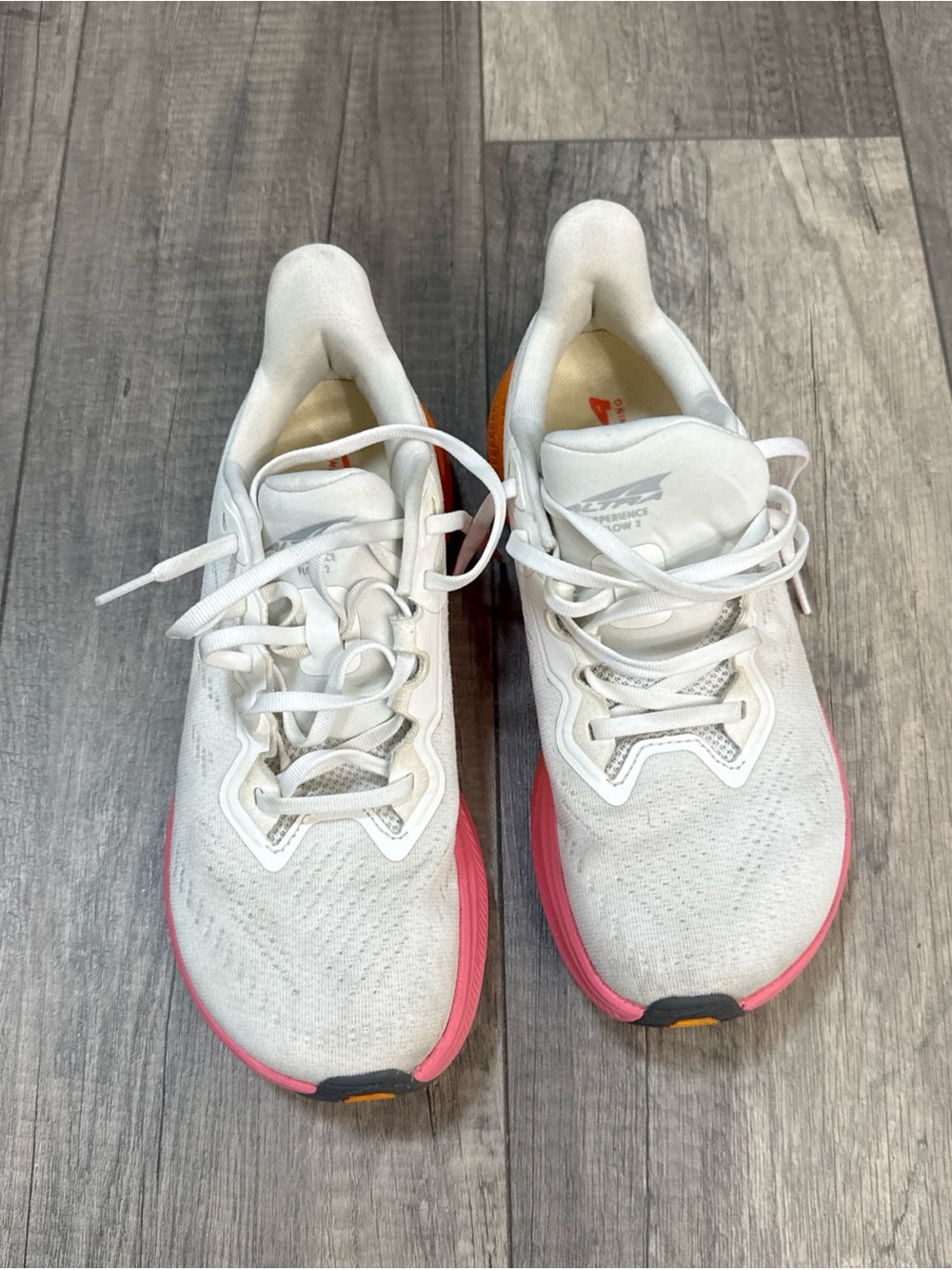 Altra Women's White Running Shoes with Pink-to-Orange Gradient Midsole - Picture 3 of 8